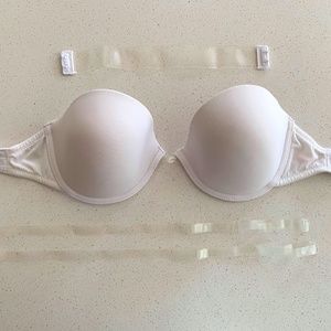 Silky White Low-cut Clear back Strapless Bra 34C